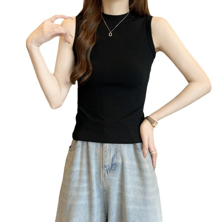 Femme Slim Fit Mock Neck Ribbet Tanktop Stilla
