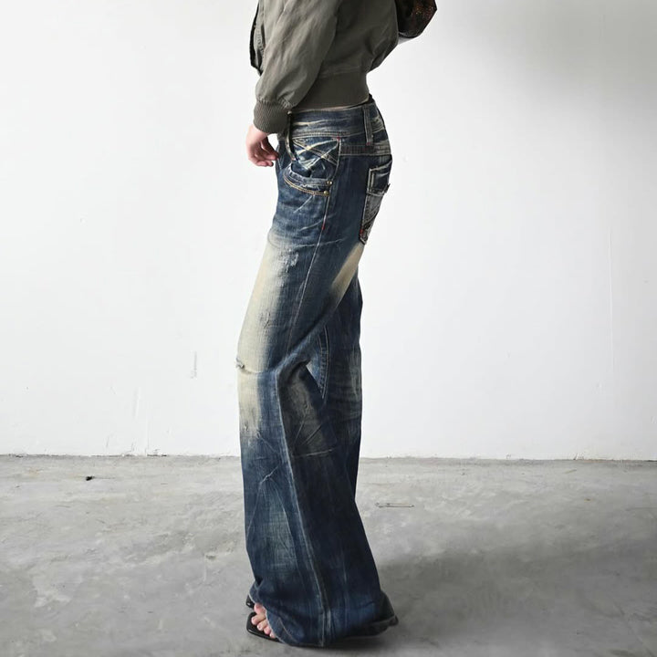 Dame Flared Jeans med moderne Used-Look Skovae