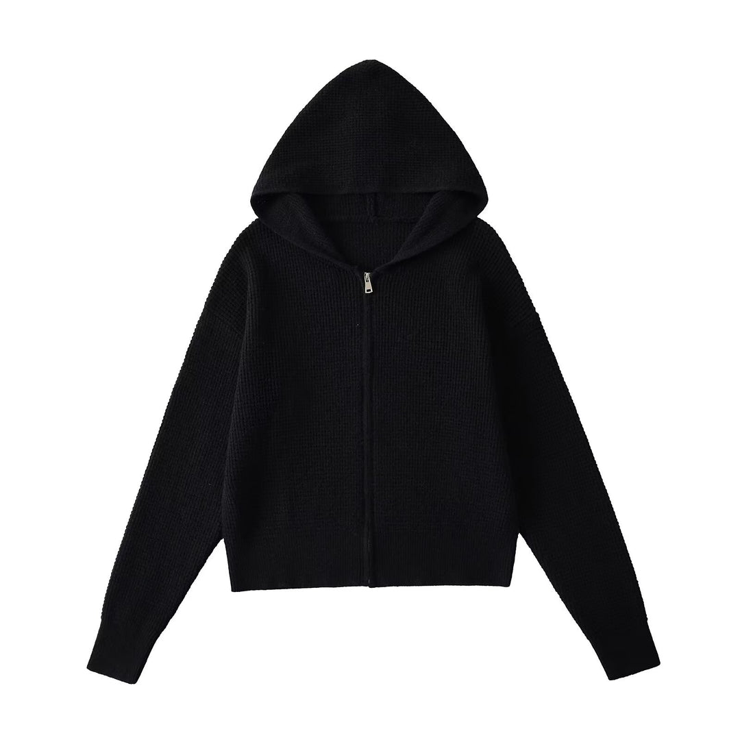 Dame hoodie jakke lavet af blødt strikmateriale med lynlås og moderne design Stilla