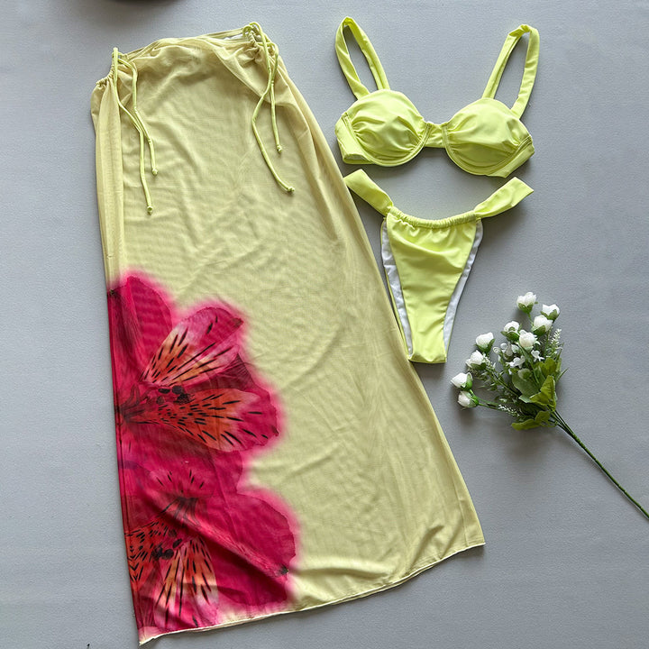Dame Bikini-sæt med elegant nederdel og blomsterdesign Stilla