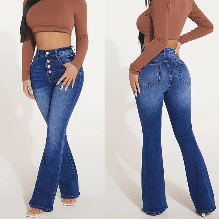 Dame Flared Jeans med høj talje og elegante knapdetaljer Stilla