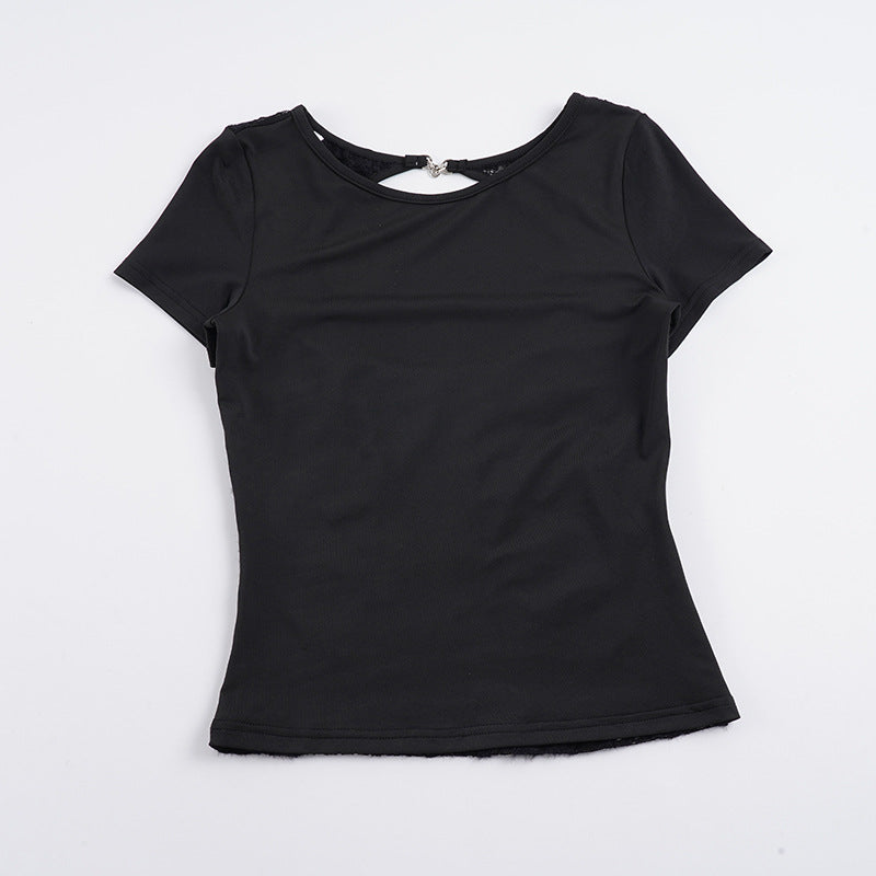 Damen elegantes figurbetontes T-Shirt mit geschlossenen Rückenausschnitt Skovae