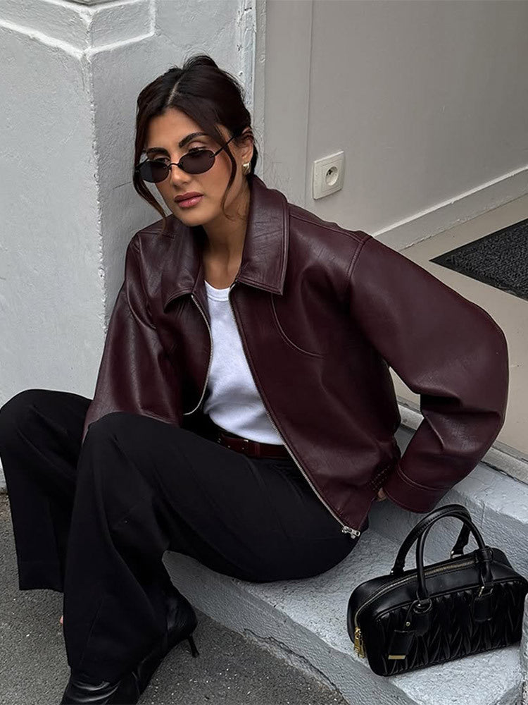 Dame elegant læderjakke med oversized snit Stilla