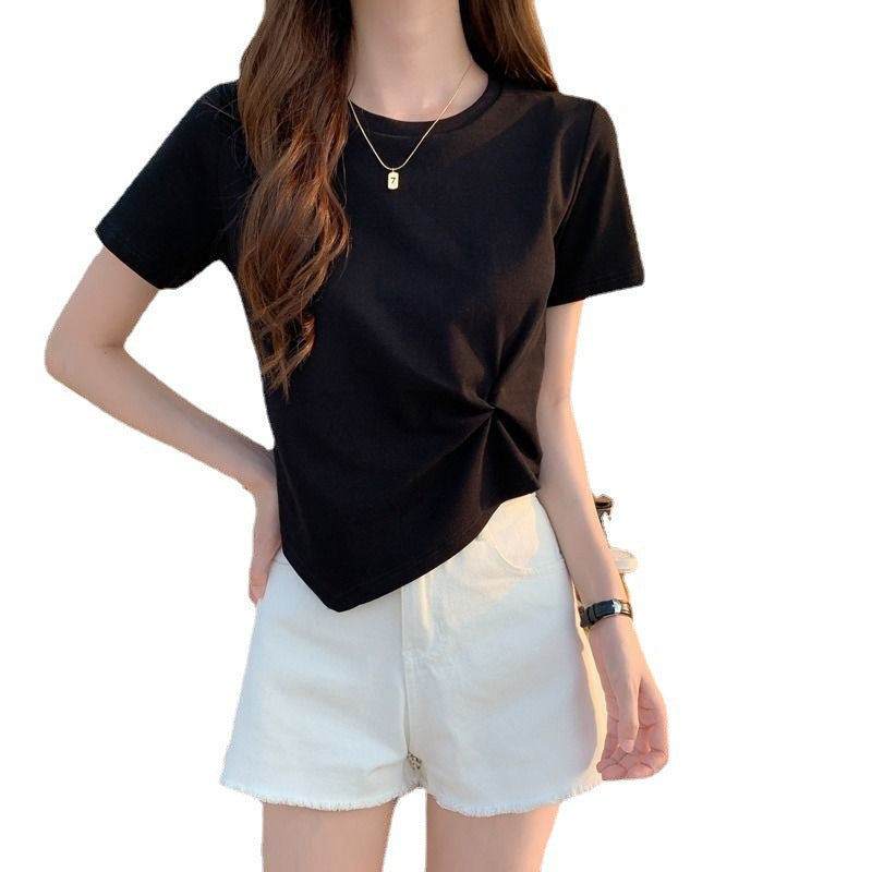 Dame Cropped T-Shirt med dekorativ knude design og moderne snit