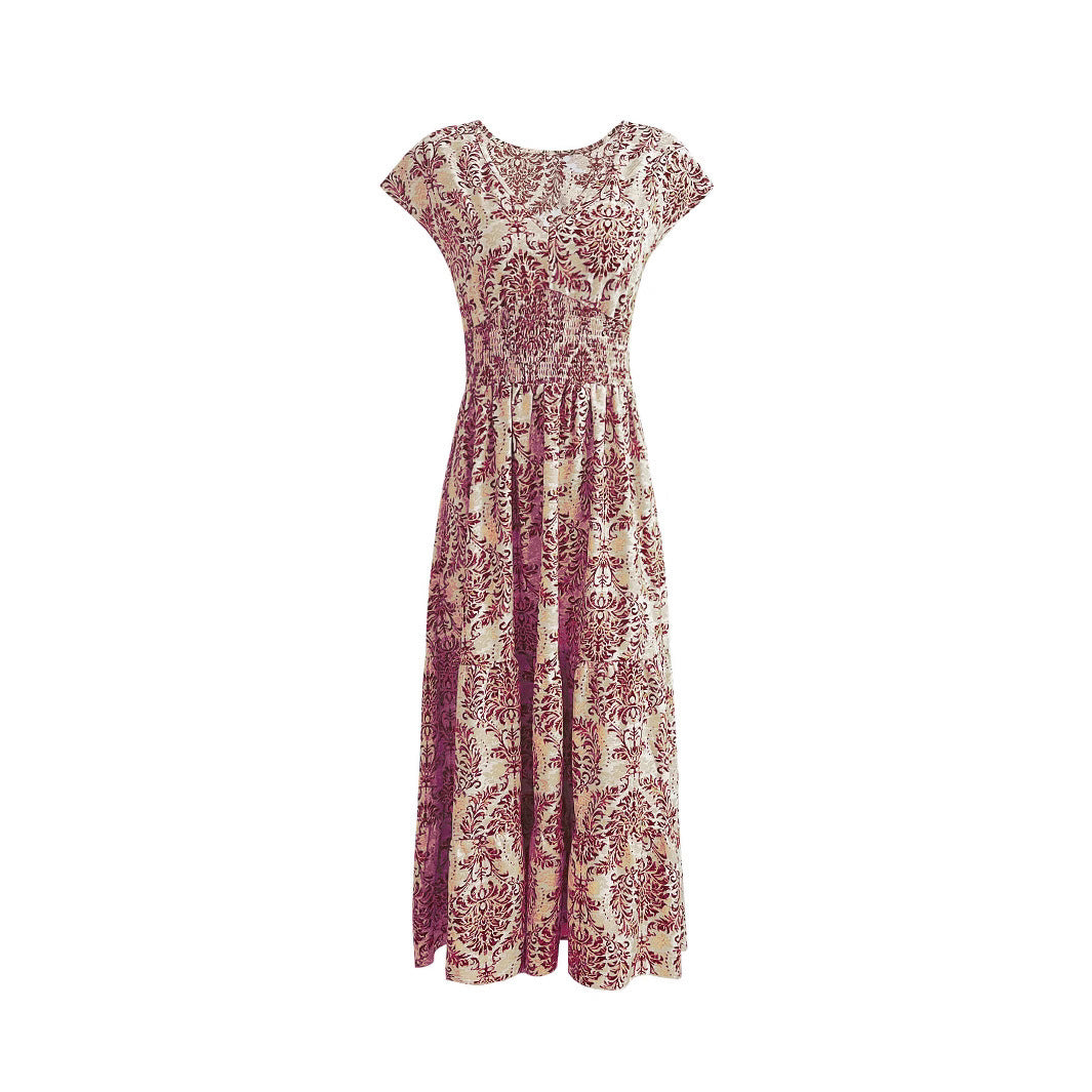 Dame Maxikjole med elegant floral-design og elastisk taljegummi Stilla