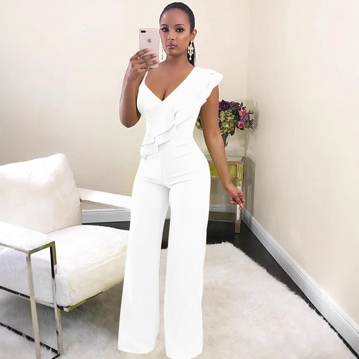 Dame elegant og figursyet jumpsuit med flæser Stilla