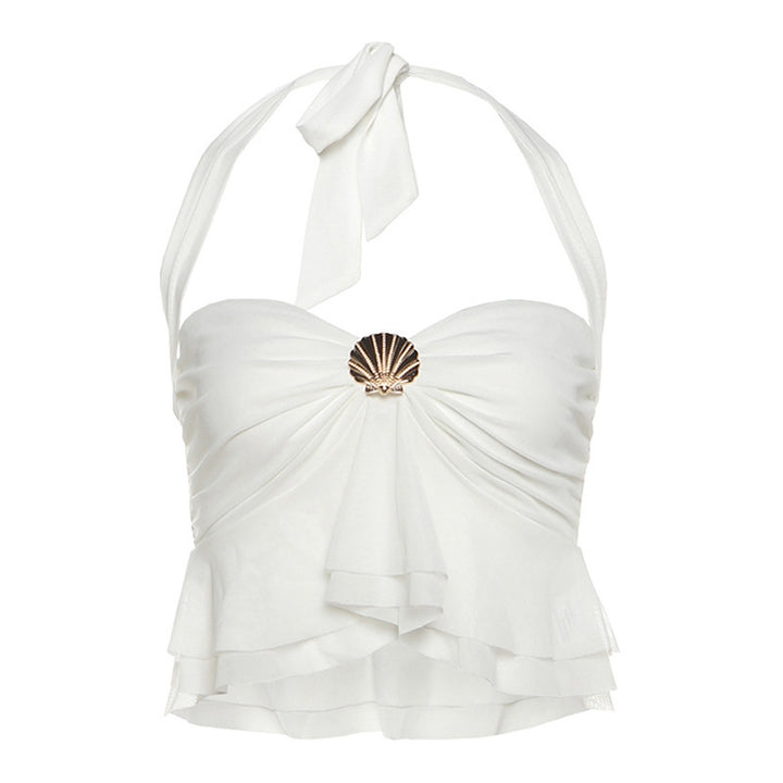 Dame sommerbluse i vintage-stil med flæser Stilla