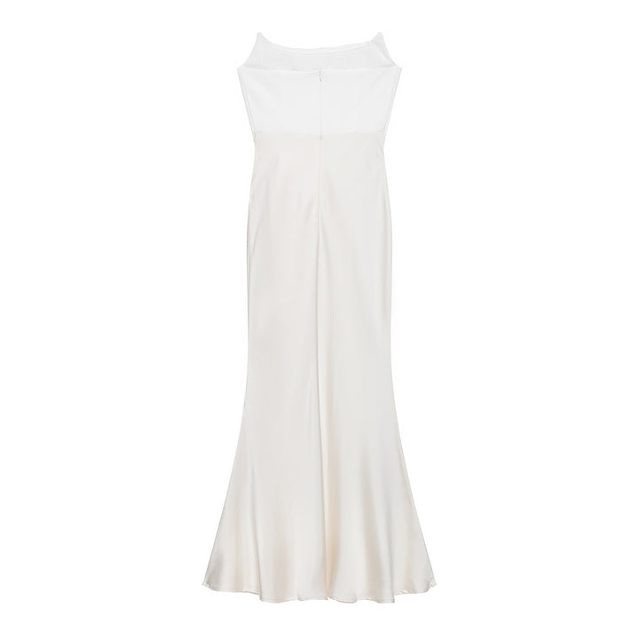 Dame lang satin aftenkjole med elegant drapering Skovae