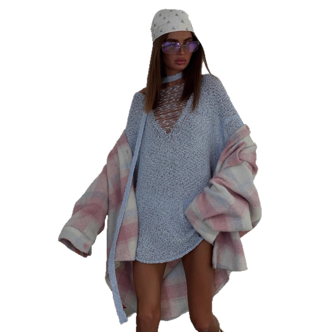 Damer Legestrik Sweater med Dyb V-Hals Stilla
