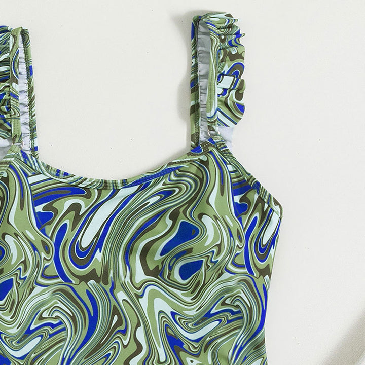 Dame ét enkelt badebånd med legende ruffle design og moderigtigt marmor mønster Skovae