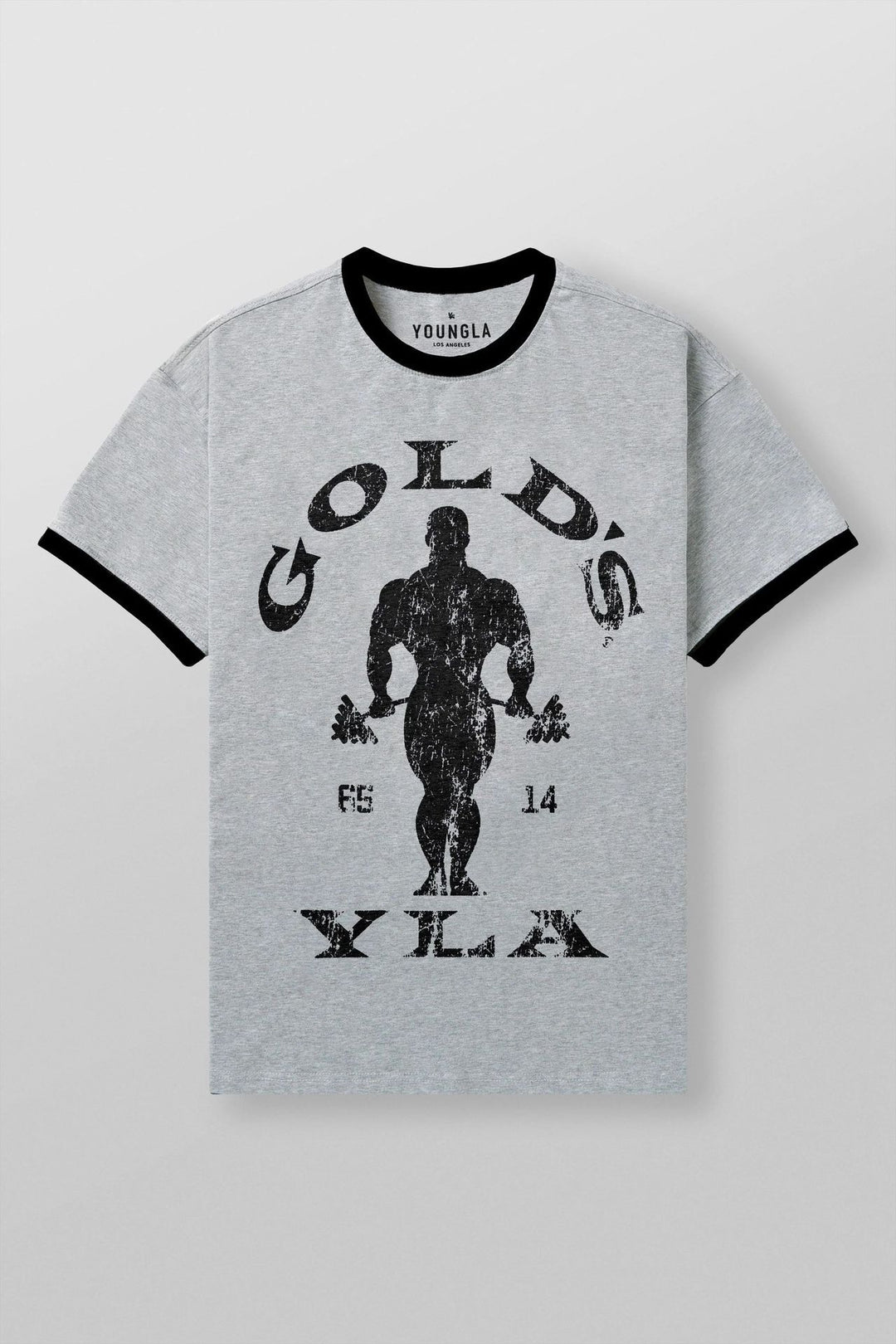 Herrer nan Vintage Træningsshirt med Rundhalsudskæring Kontrastmanschetter og Retro-Bodybuilding-tryk Skovae