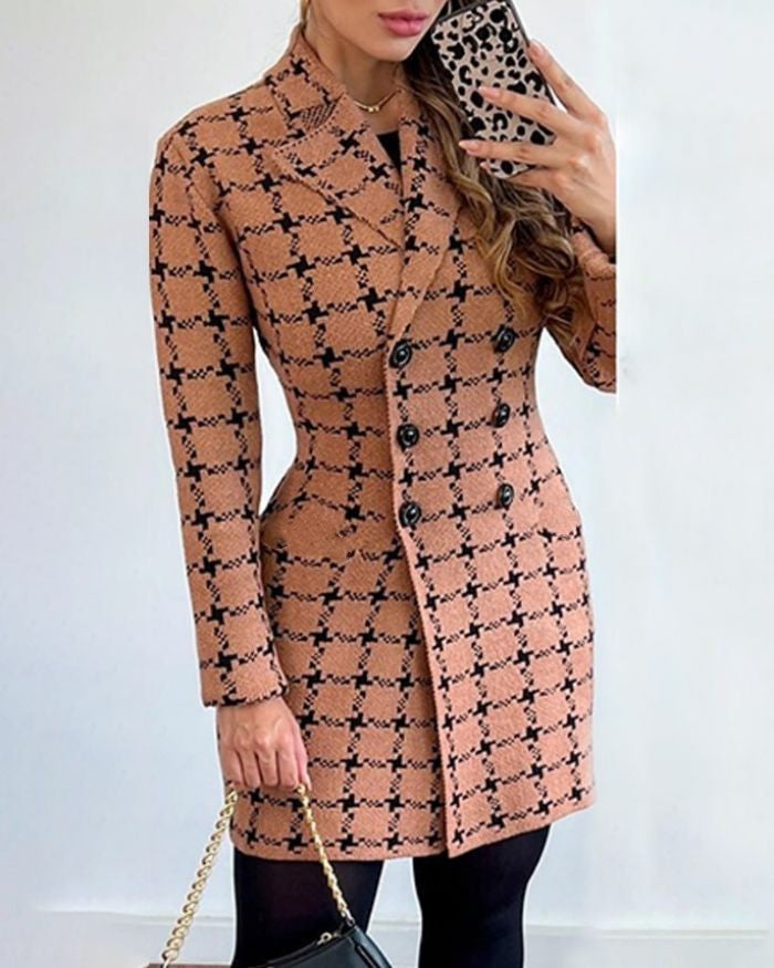 Damer moderigtig blazer i houndstooth-design med dobbelt knaplukning Stilla