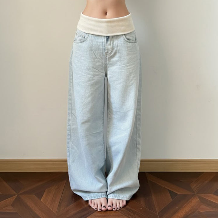 Dame Løs siddende jeans med høj talje og elastisk komfort Skovae