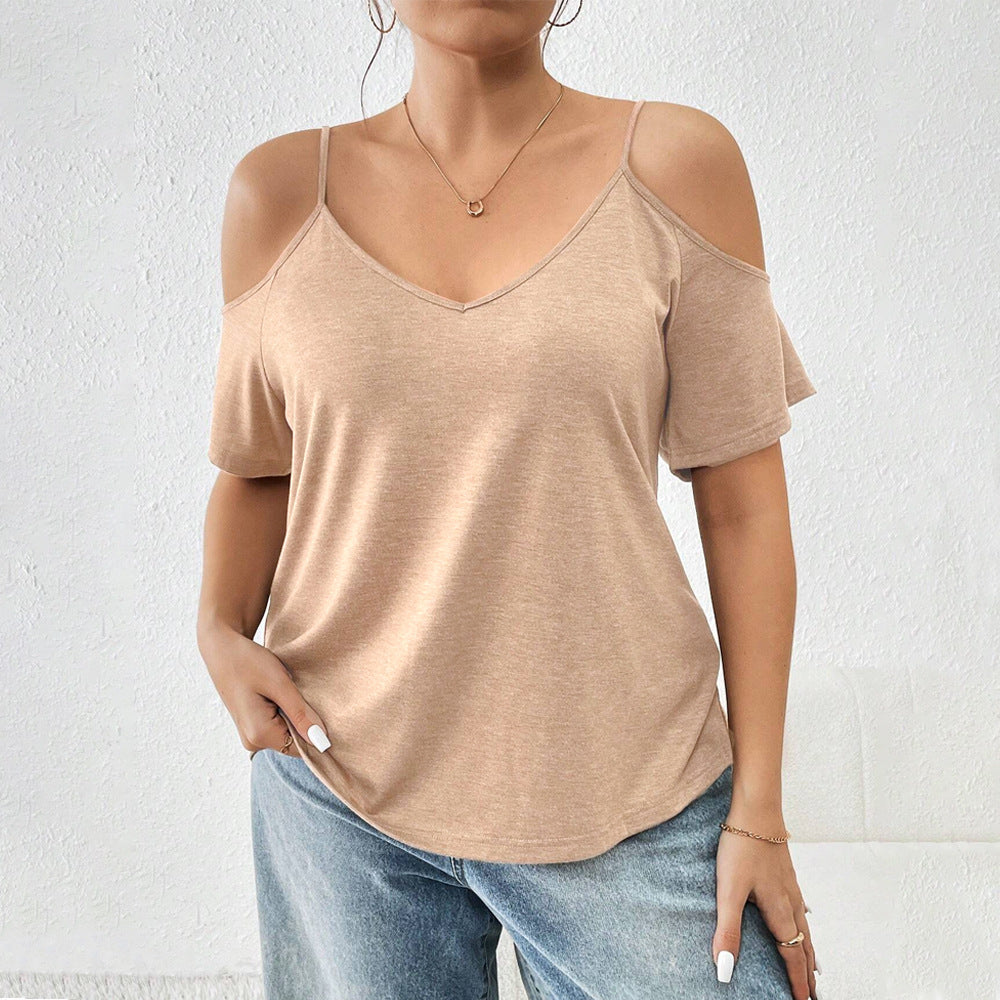 Dame afslappet V-hals skjorte med cut-out skuldre Stilla