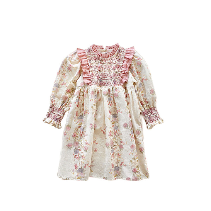 Pige Floral Smocked Langærmet Kjole Stilla