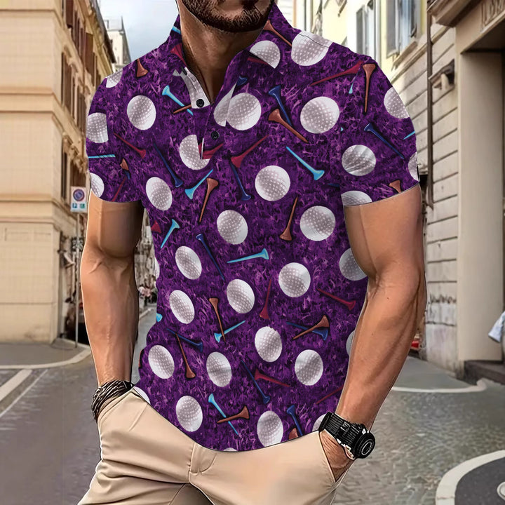 Herrer Poloshirt med kreativ golf-tryk og åndbare egenskaber Stilla
