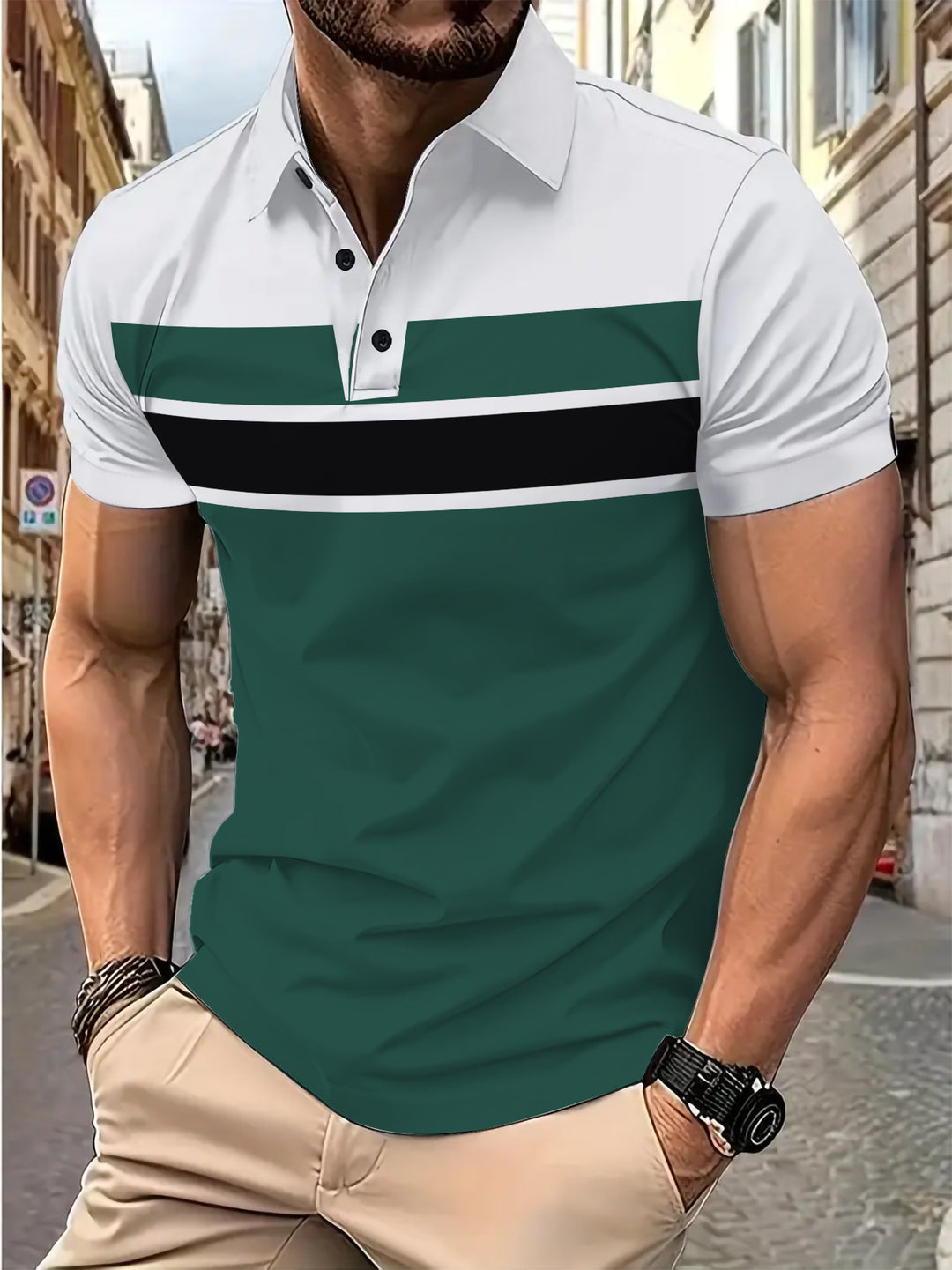 Herrer polo skjorte med sporty stribemønster og åndbare egenskaber Stilla