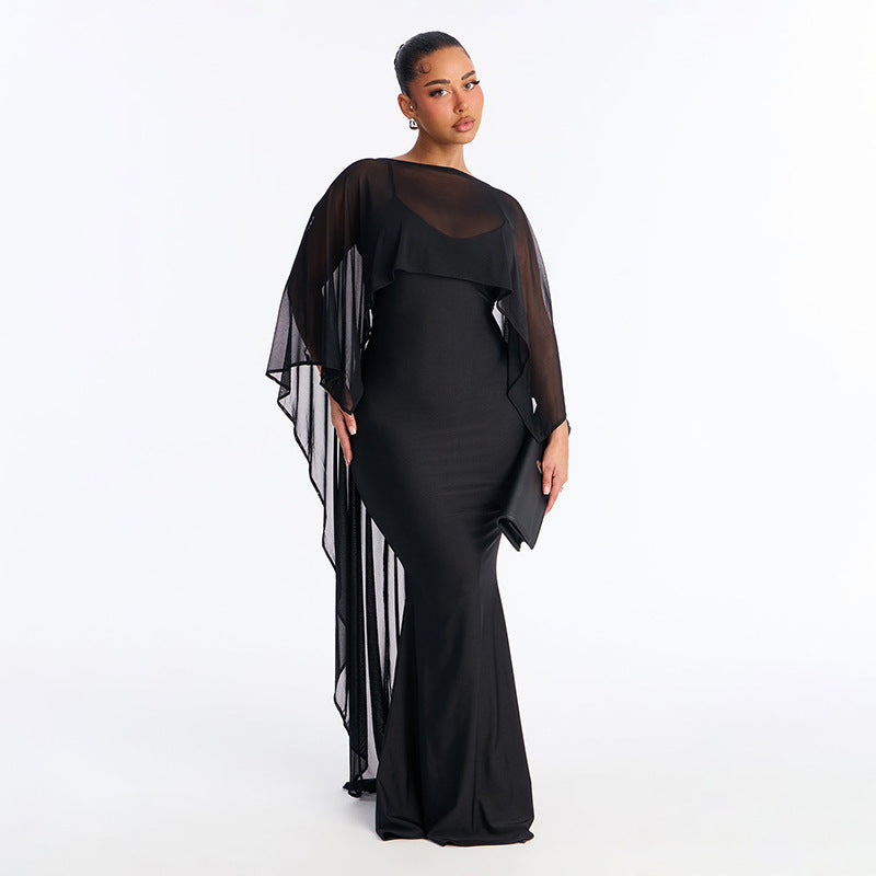 Damen Glamouröses Abendkleid mit fließendem Chiffonüberwurf und figurbetonter Silhouette Skovae