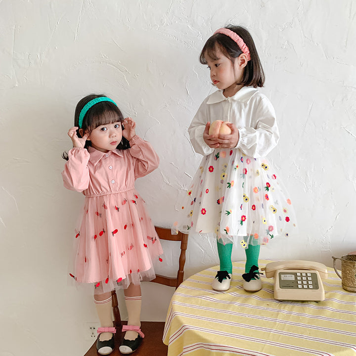 Pige Elegant Floral Broderet Kjole Stilla