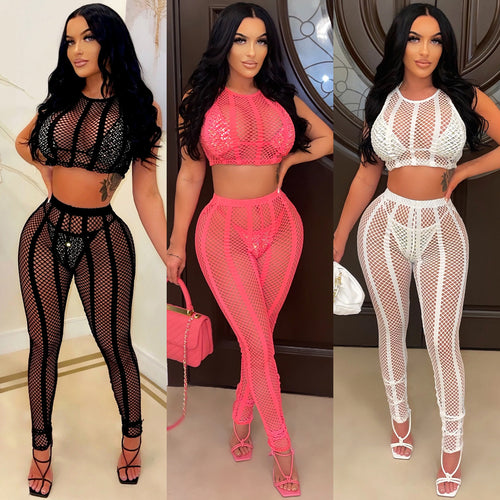 Dame Net tights og Crop-Top sæt med funklerende accenter Stilla