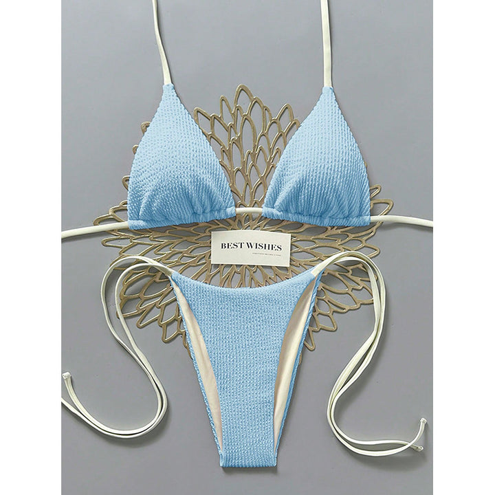Dame triangle bikini med høj skæring og fint strukturmønster Skovae