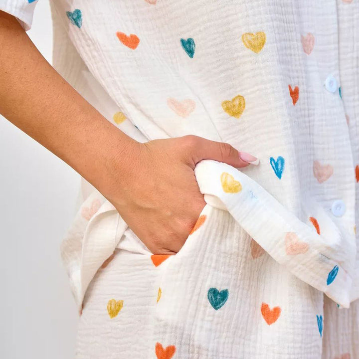 Dame Pyjama-sæt med hjerteprint og behagelig pasform Stilla