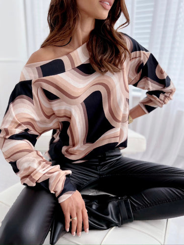 Dame Off-Shoulder Top med abstrakt mønster og afslappet snit Stilla