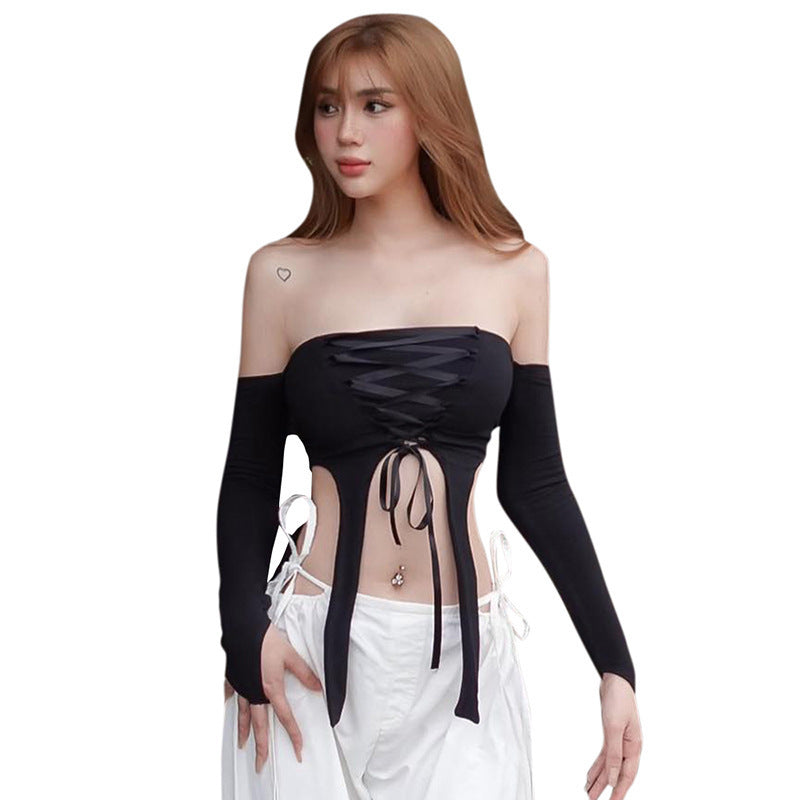 Dame elastisk Off-Shoulder Top med detaljeret snøring Skovae
