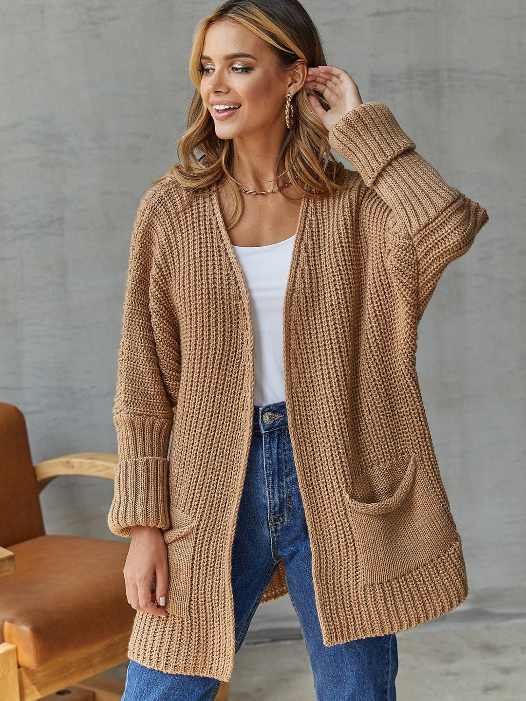 Kvinders cardigan med åben front og store lommer Stilla