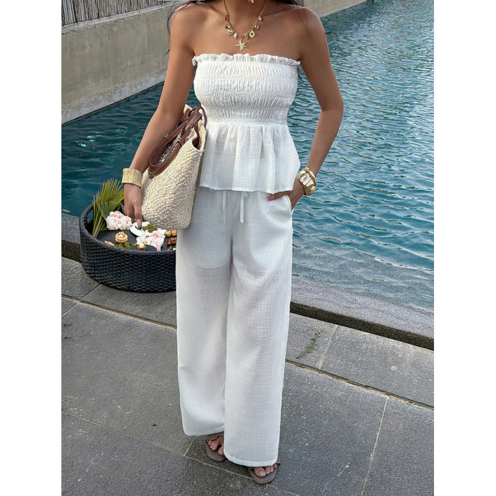 Dame Elegant top med rynket bustier og vide bukser Skovae