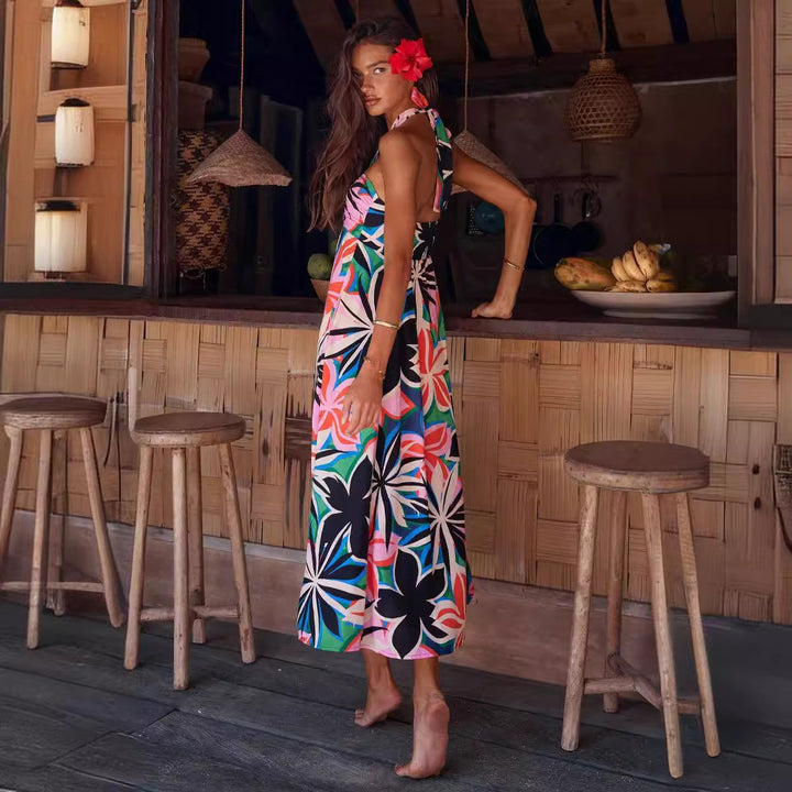 Damer maxi kjole med stropløs hel-round stræk neckline og blomsterprint Stilla