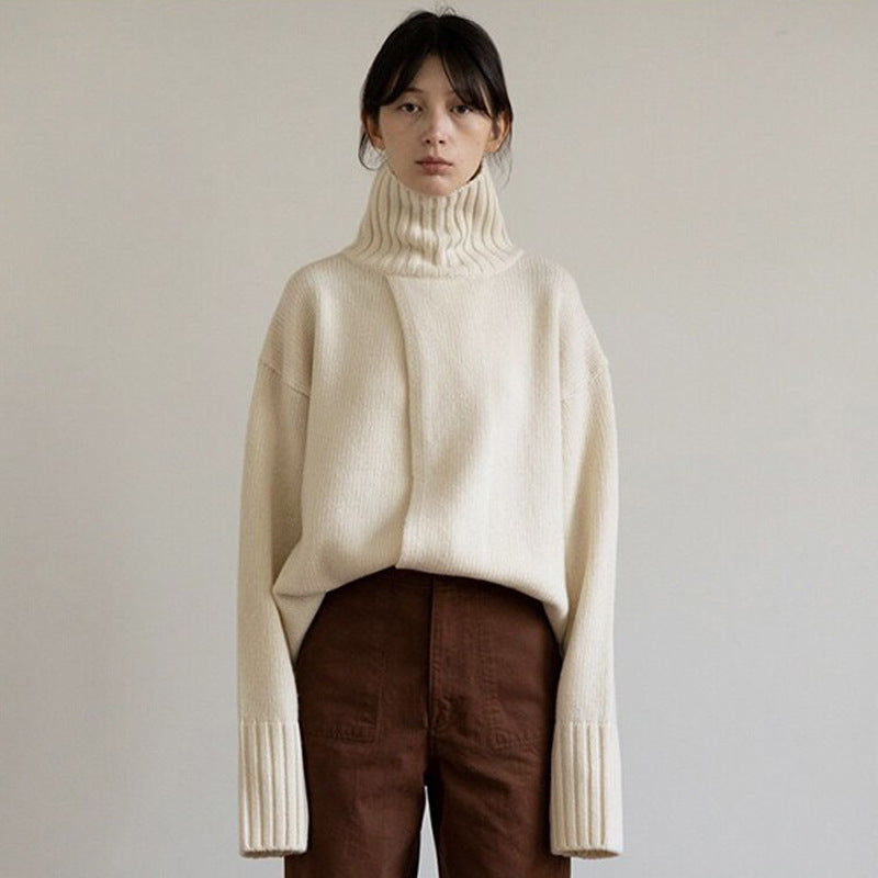 Damer Oversized Strikpullover med høj krave og afslappet snit Stilla