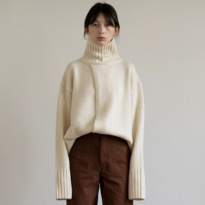 Damer Oversized Strikpullover med høj krave og afslappet snit Stilla