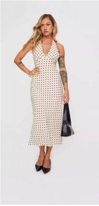Dame Polka Dot Halterneck Midi Kjole Stilla