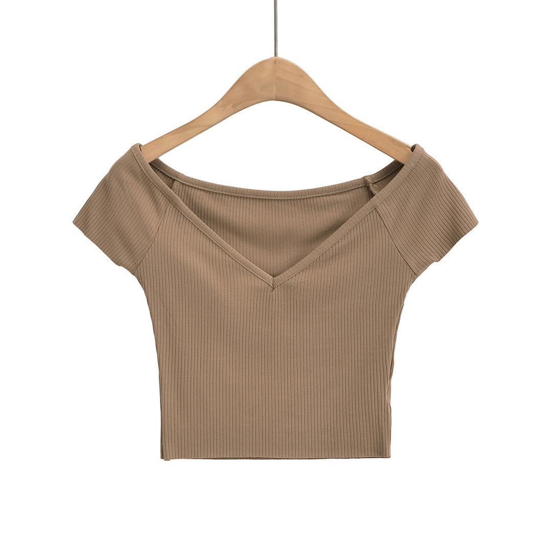 Dame figursyet Crop-Top med off-shoulder design og ribstruktur Stilla