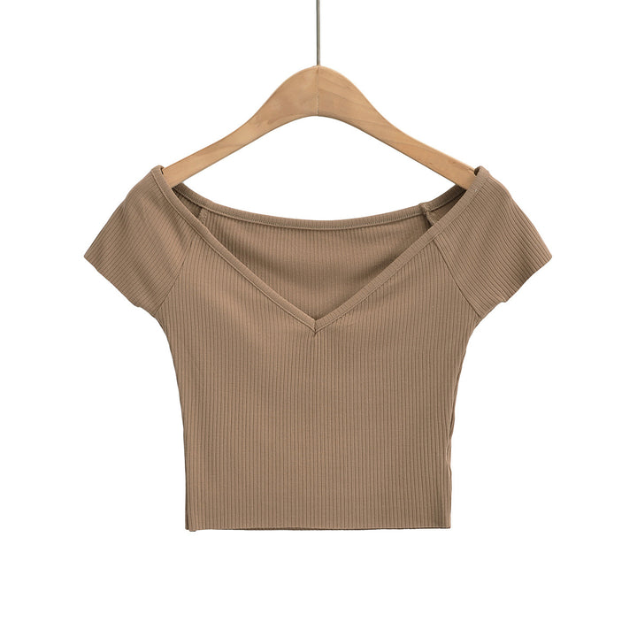 Dame figursyet Crop-Top med off-shoulder design og ribstruktur Stilla