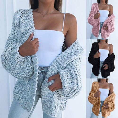 Kvinders chunky strikket cardigan med oversized pasform og afslappet design Stilla