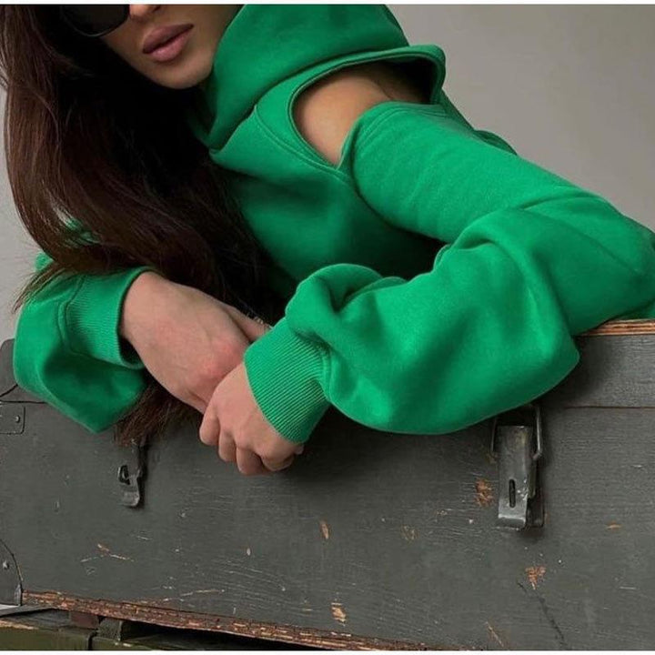 Damer Stilfuld Hoodie Top med Åbne Skuldre og Løs Pasform Stilla