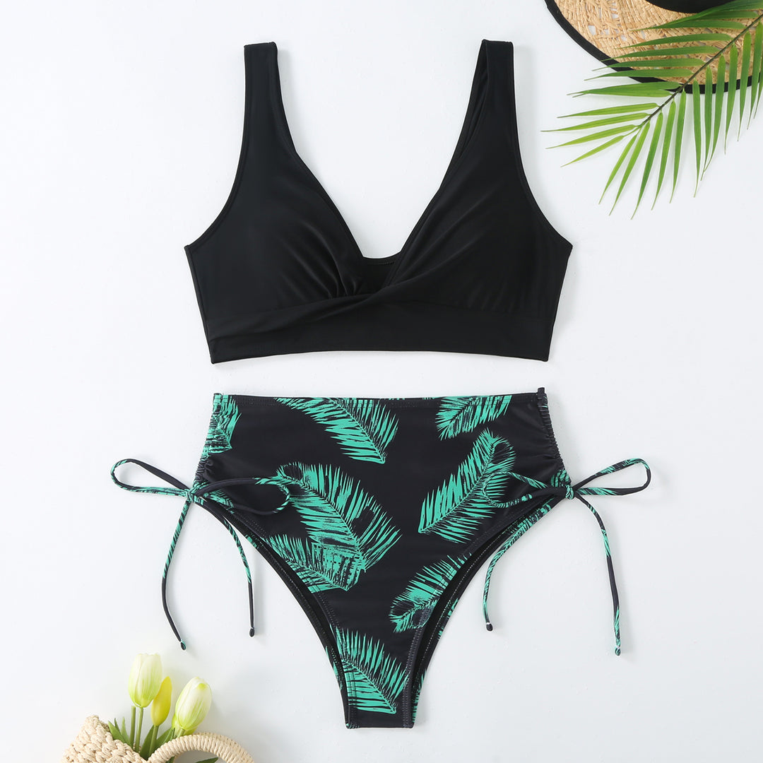 Damer Højtaljet Palmblad-Print Bikini-Sæt Stilla
