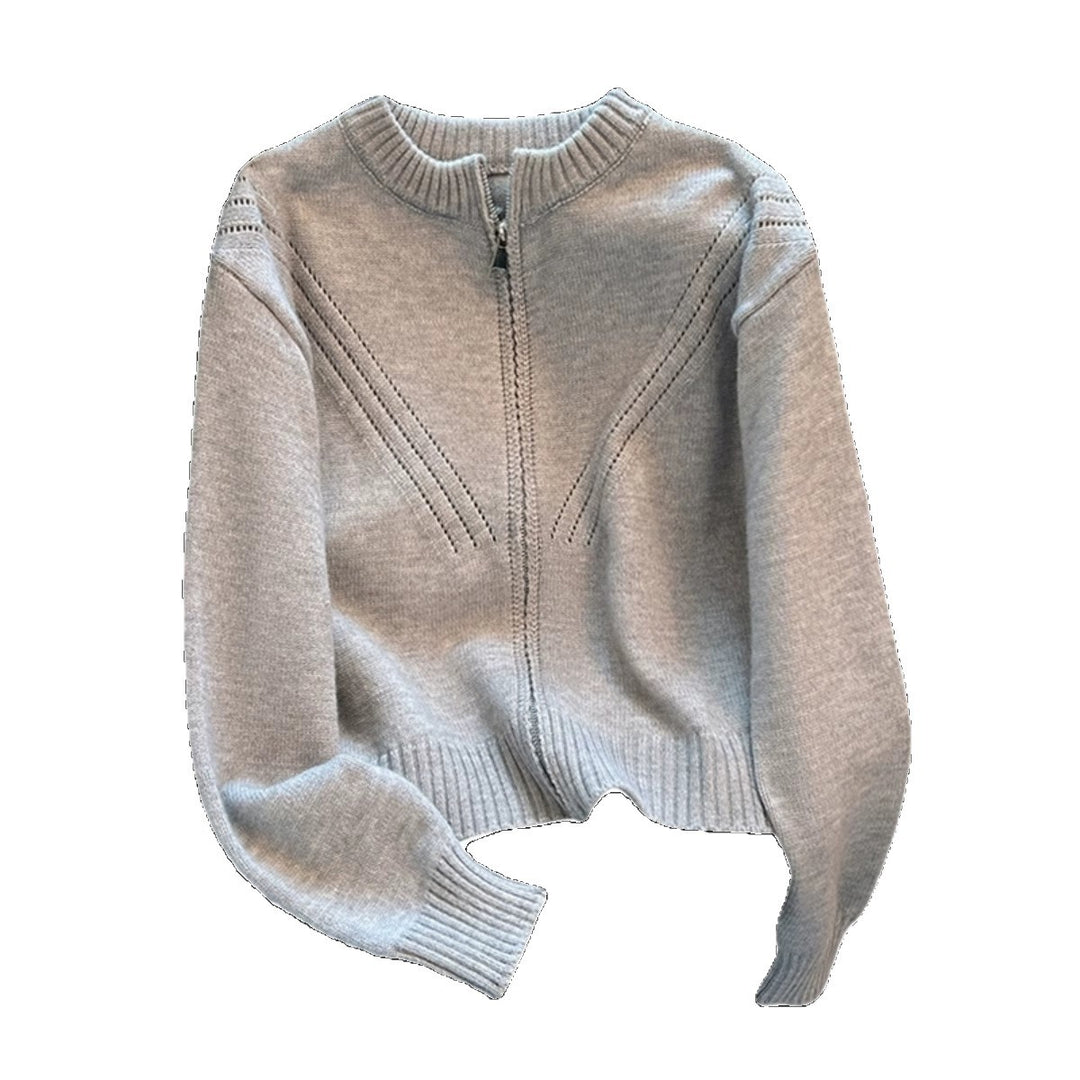 Kvinders sporty strikket sweater med dekorativ lynlås Stilla