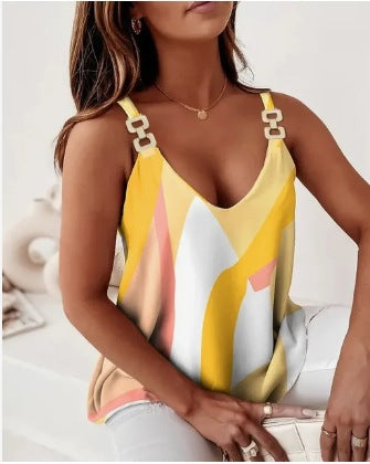 Dame stribet satin-camisole-top med iøjnefaldende stropper Stilla