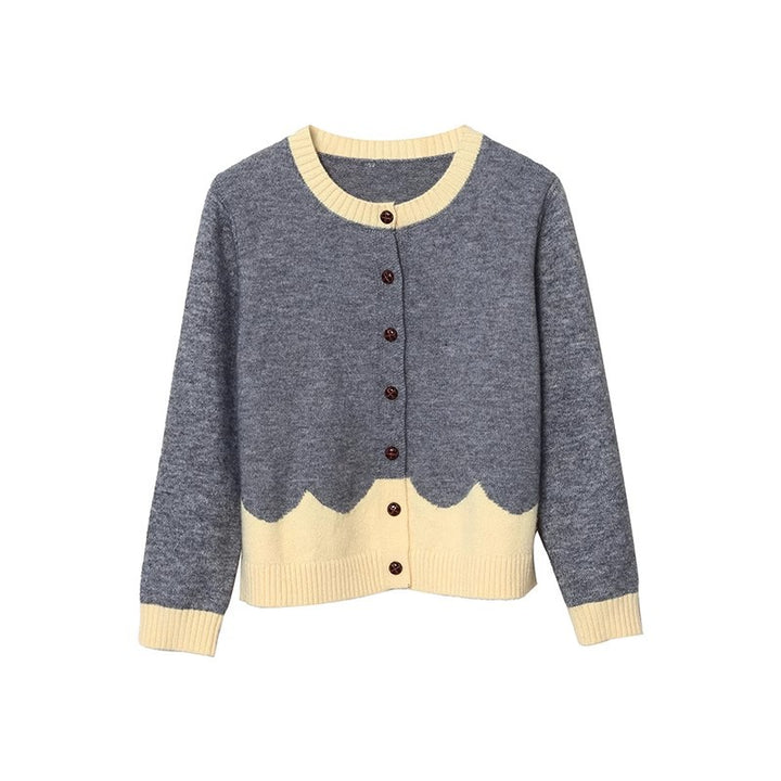 Dame elegant cardigan med farverigt bølgemønster og knapdetaljer Stilla