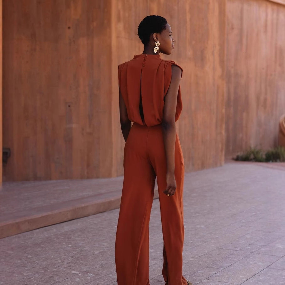 Dame Elegant jumpsuit med høj hals og vide ben Skovae