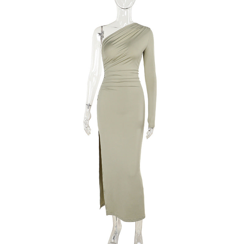 Dame elegant one-shoulder maxikjole med høj slids Skovae