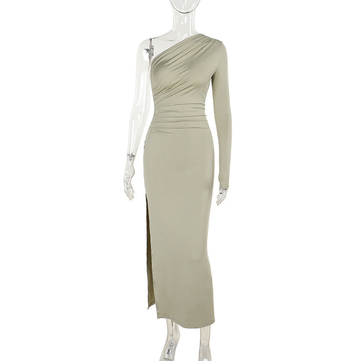 Dame elegant one-shoulder maxikjole med høj slids Skovae
