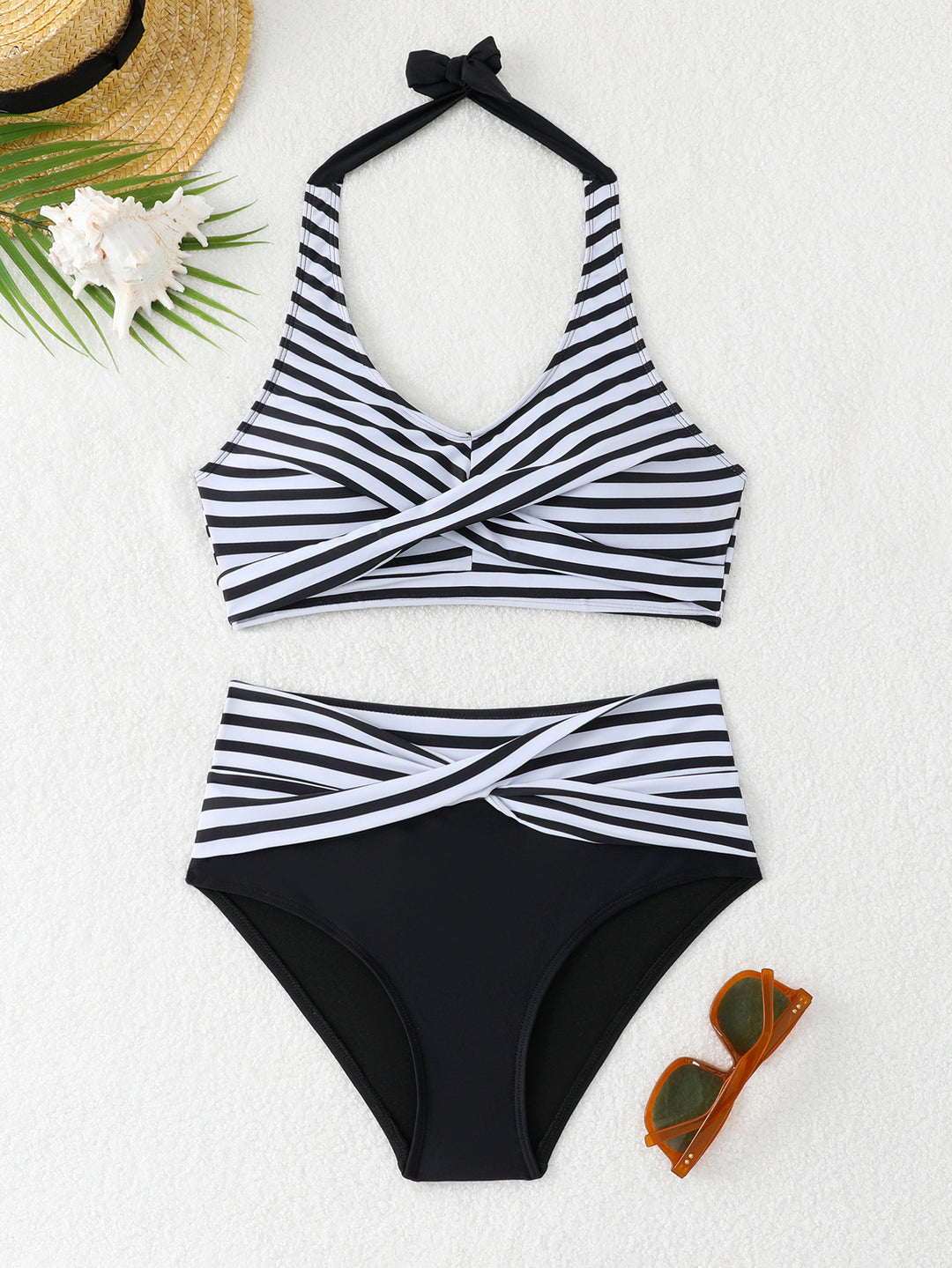 Damer sporty bikini sæt med højskåret talje Skovae