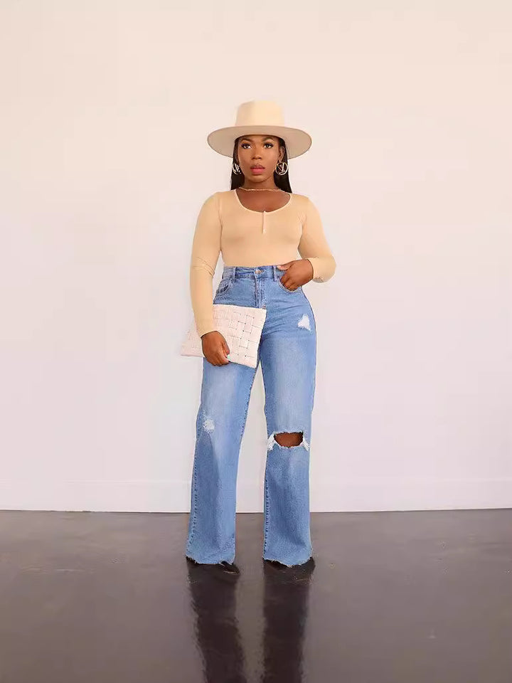 Dame højtaljede jeans i destroyed-look Stilla