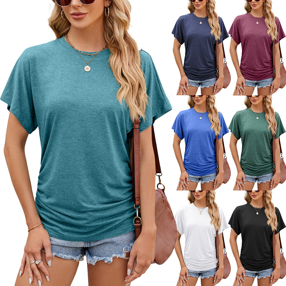 Dame afslappet T-shirt med sidelidt ruchingselement Stilla