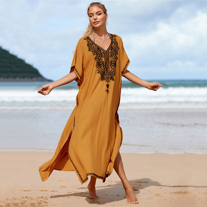 Dame Kaftan med kunstnerisk broderi og sidelange slidser Stilla