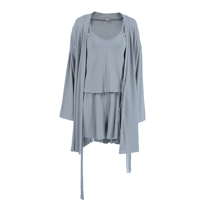 Dame Lounge-kjole med åben kimono og elastisk talje Stilla